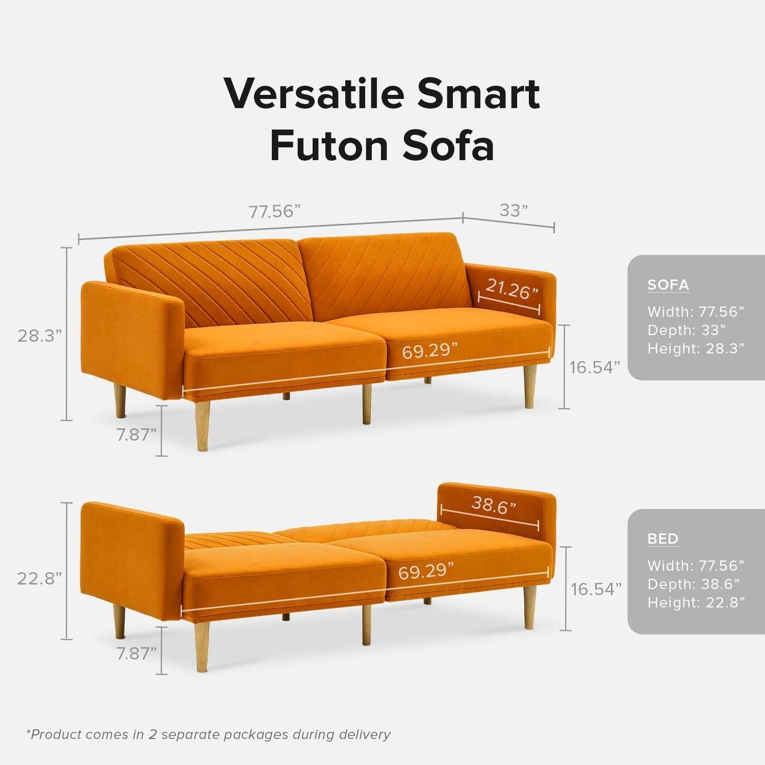 Chloe Futon Sofa Bed with Tapered Legs - Loft&Timber