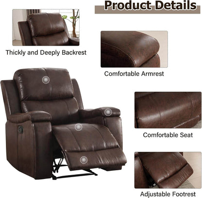 Leather Recliner Chair, Classic and Traditional Manual Recliner Chair with Overstuffed Arms and Back, Manual Single Sofa with Concealed Cup Holders,Red Brown - Loft&Timber
