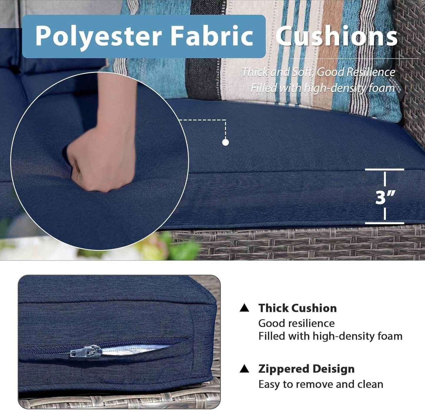 Navy Blue Outdoor Rattan Patio Furniture Set for Gatherings - Loft&Timber