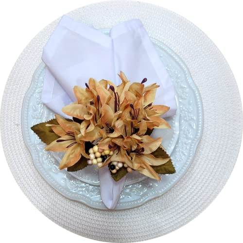 Maison Charlo Set of 4 Caramel Lilies Flower Celebration Napkin Rings - Loft&Timber