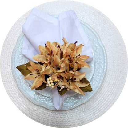 Maison Charlo Set of 4 Caramel Lilies Flower Celebration Napkin Rings - Loft&Timber