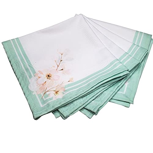 Charlo's Cloth Napkins Set of 4 Water Green Floral 16" by 16" - Green - Loft&Timber