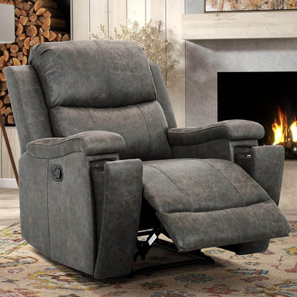 Leather Recliner Chair, Classic and Traditional Manual Recliner Chair with Overstuffed Arms and Back, Manual Single Sofa with Concealed Cup Holders,Grey - Loft&Timber