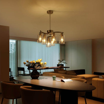 6-Light Brushed Nickel Industrial Glass Chandelier - Loft&Timber