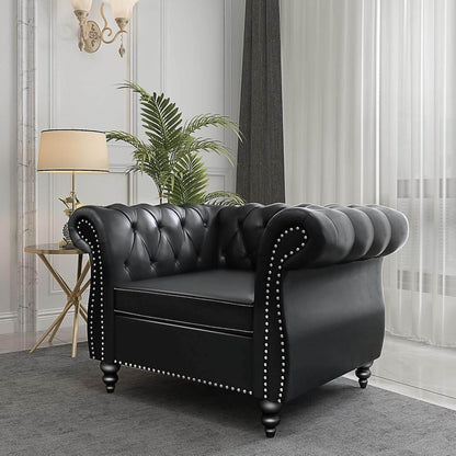 3-Piece Living Room Sectional Sofa Set, Upholstered Sofa Modern Sofa Couches Set Style Button Tufted, PU Chesterfield Sofa for Living Room Apartment, 1+2+3 Seat PU Black - Loft&Timber