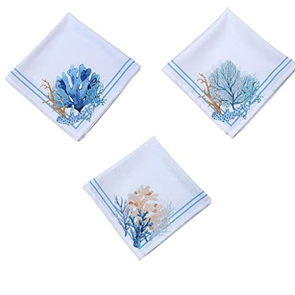 Charlo's Cloth Napkins Set of 4 Blue Coral 16" by 16" - Blue - Loft&Timber