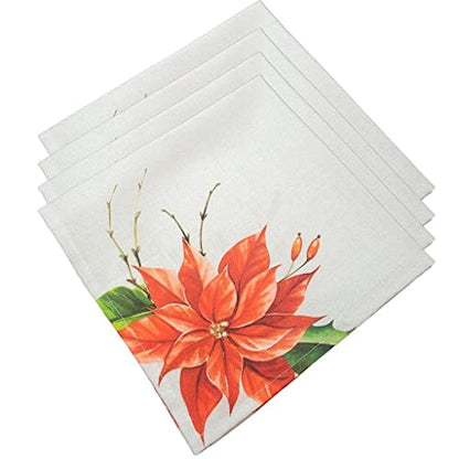 Charlo's Cloth Napkins Set of 4 Christmas Red Flower 16" by 16" - Grey - Loft&Timber