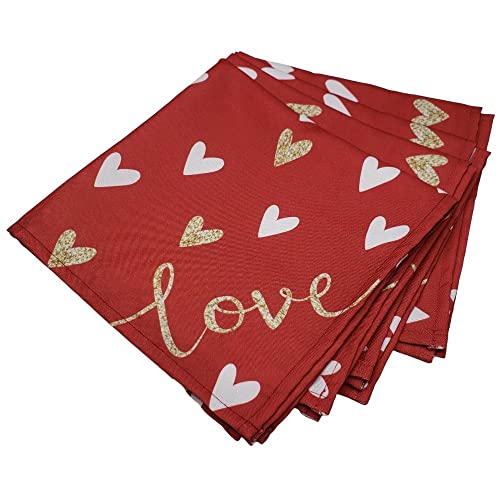 Charlo's Cloth Napkins Set of 4 Red Love Heart 16" by 16" - Red - Loft&Timber