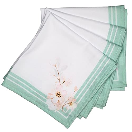 Charlo's Cloth Napkins Set of 4 Water Green Floral 16" by 16" - Green - Loft&Timber
