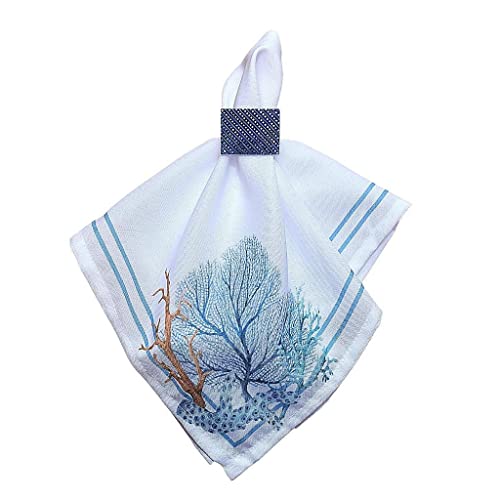 Charlo's Cloth Napkins Set of 4 Blue Coral 16" by 16" - Blue - Loft&Timber