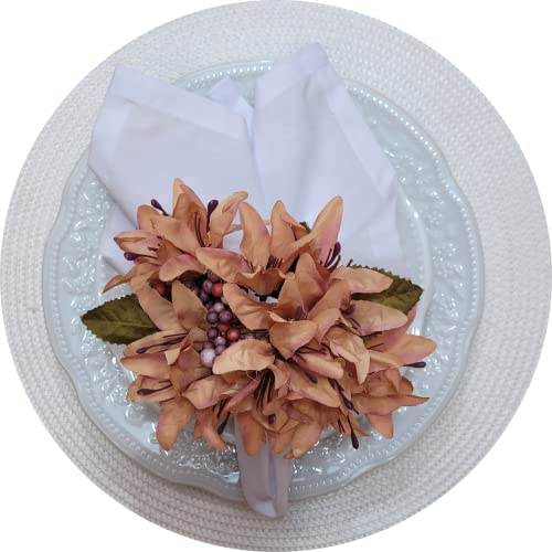 Maison Charlo Set of 4 Salmon Vintage Lilies Flower Celebration Napkin Rings - Loft&Timber