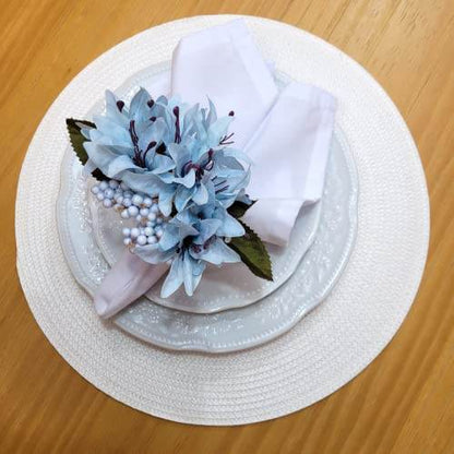 Maison Charlo Set of 4 Ice Blue Lilies Flower Celebration Napkin Rings - Loft&Timber