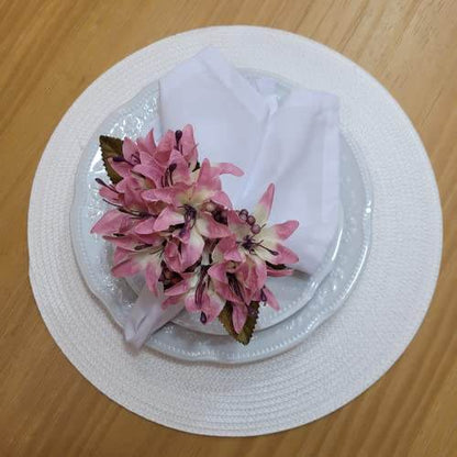 Maison Charlo Set of 4 Rose Pink Lilies Flower Celebration Napkin Rings - Loft&Timber