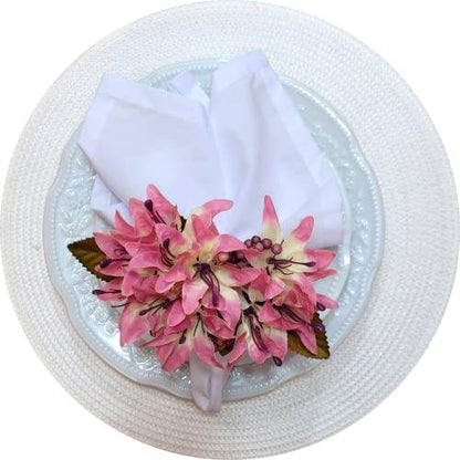 Maison Charlo Set of 4 Rose Pink Lilies Flower Celebration Napkin Rings - Loft&Timber