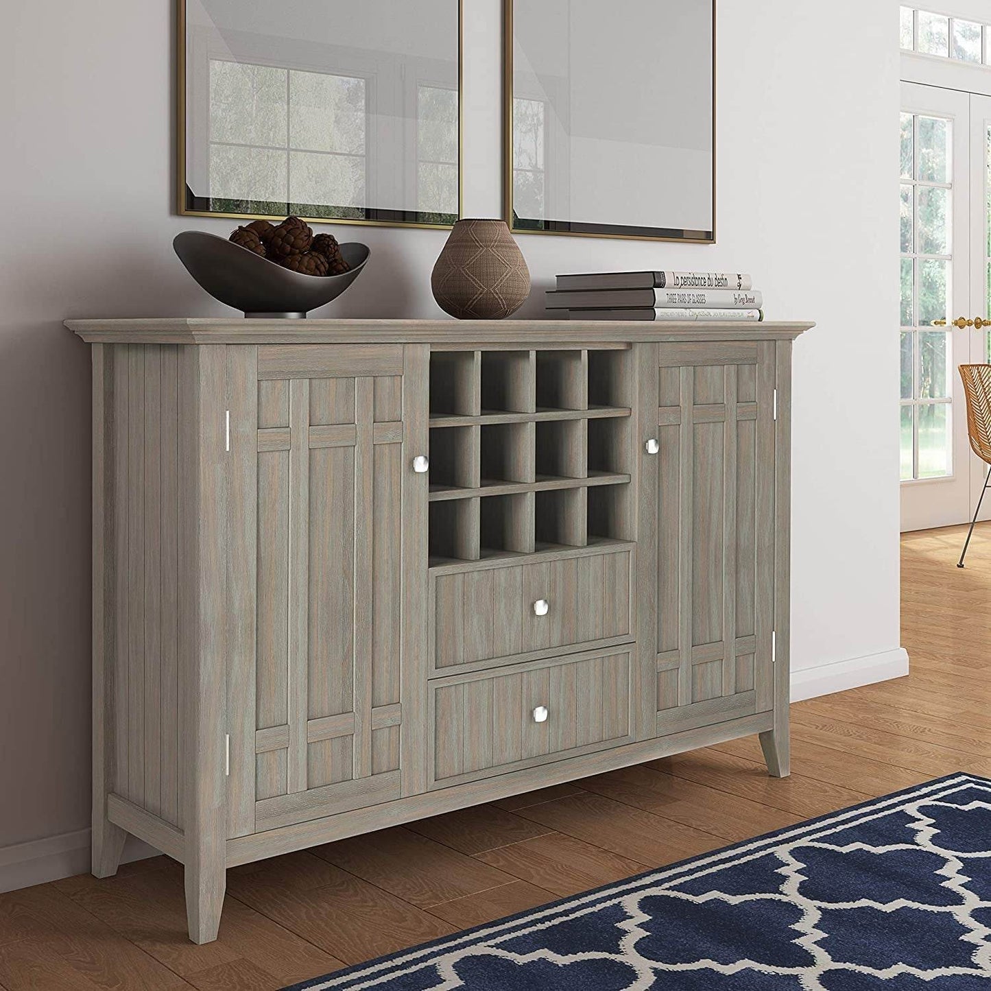 Rustic Gray Pine Wood Sideboard Buffet with Wine Storage - Loft&Timber