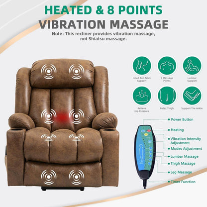 Tall Man Power Lift Recliner Massage, Heat, Extended Footrest - Loft&Timber