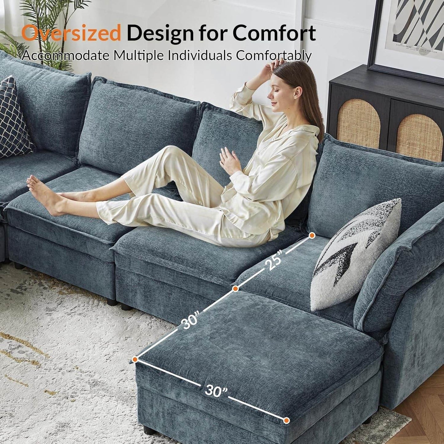 127'' Modular Sectional Sofa, Blue - Loft&Timber