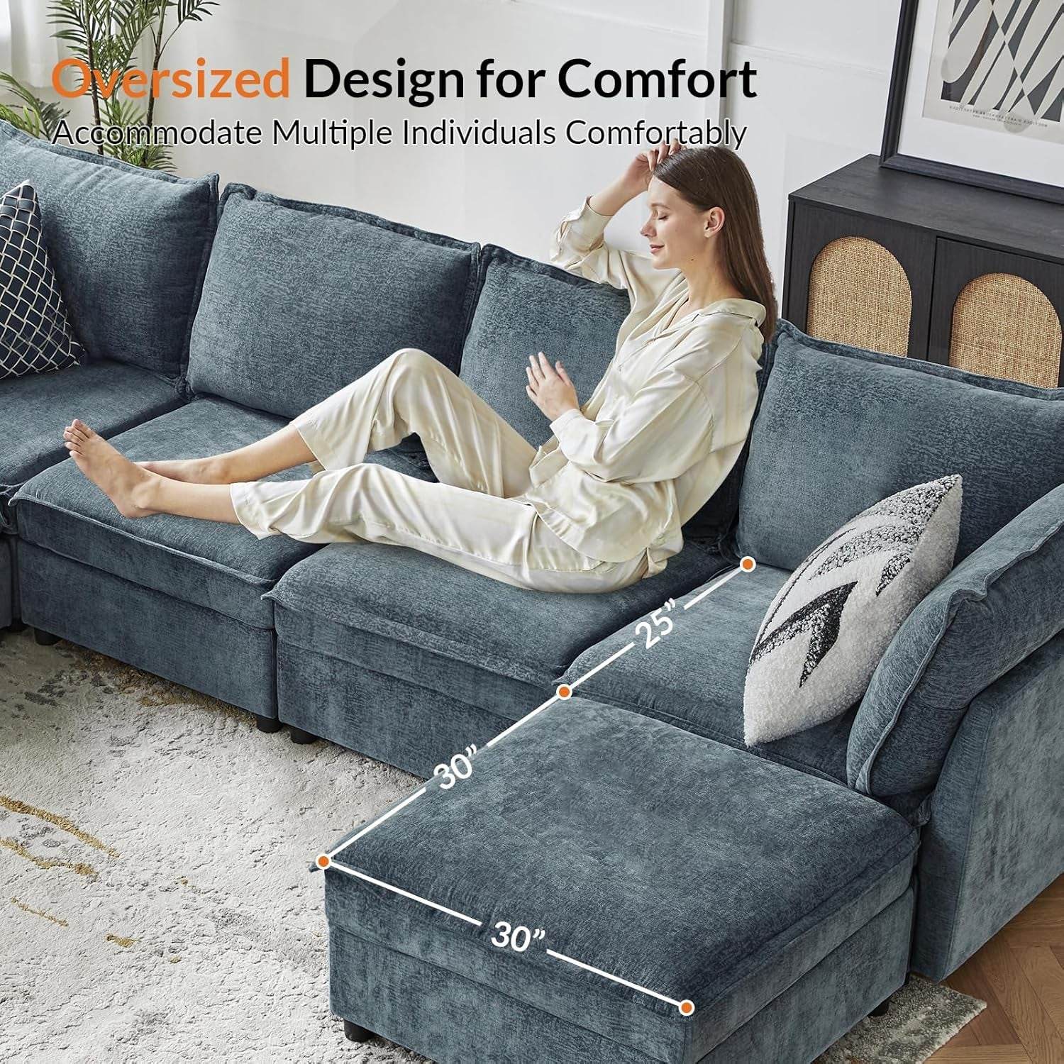 127'' Modular Sectional Sofa, Blue - Loft&Timber