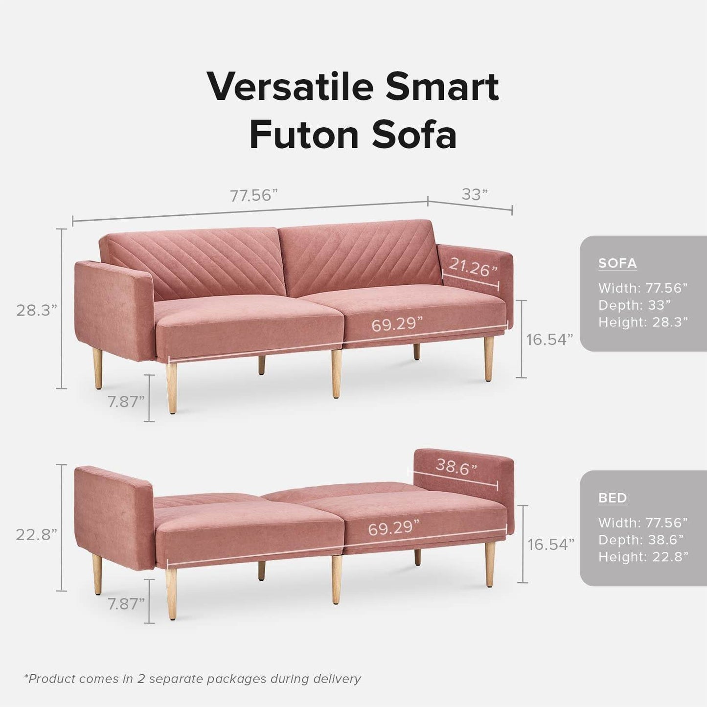 Chloe Futon Sofa Bed with Tapered Legs - Loft&Timber