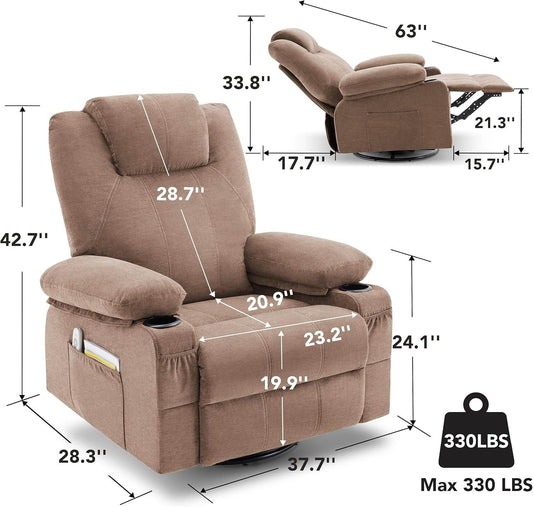 Oversized Swivel Rocker Recliner Chair in Brown - Loft&Timber
