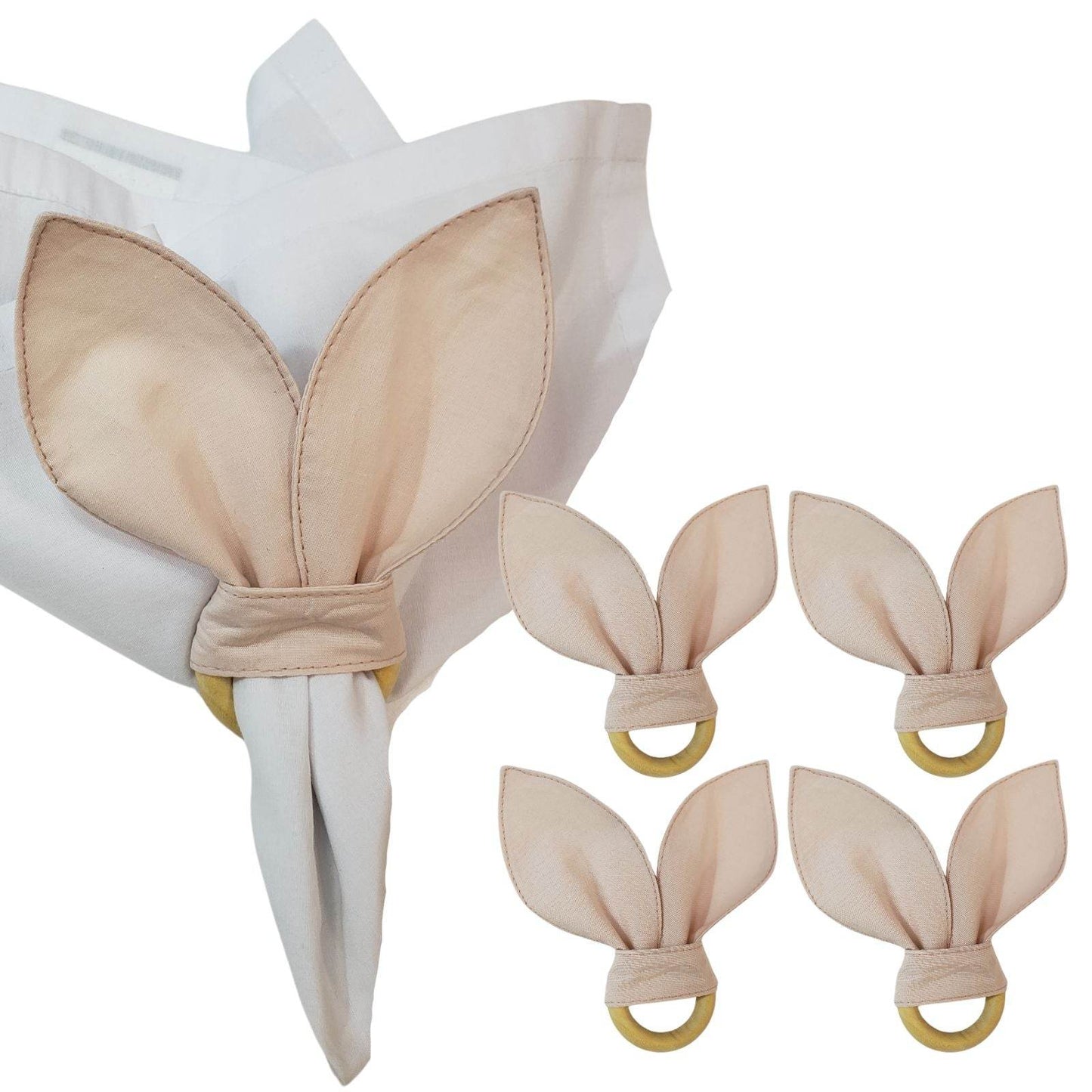 Maison Charlo | Easter Set of 4 Nude Beige Bunny Ears Napkin Rings | Dining Table Decor - Loft&Timber