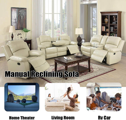 Beige Leather Reclining Sofa Set - Loft&Timber