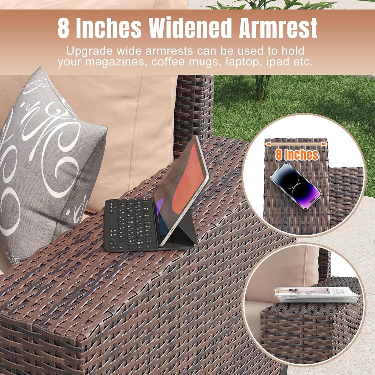 7 Piece Outdoor Wicker Furniture Set with Fire Pit - Loft&Timber