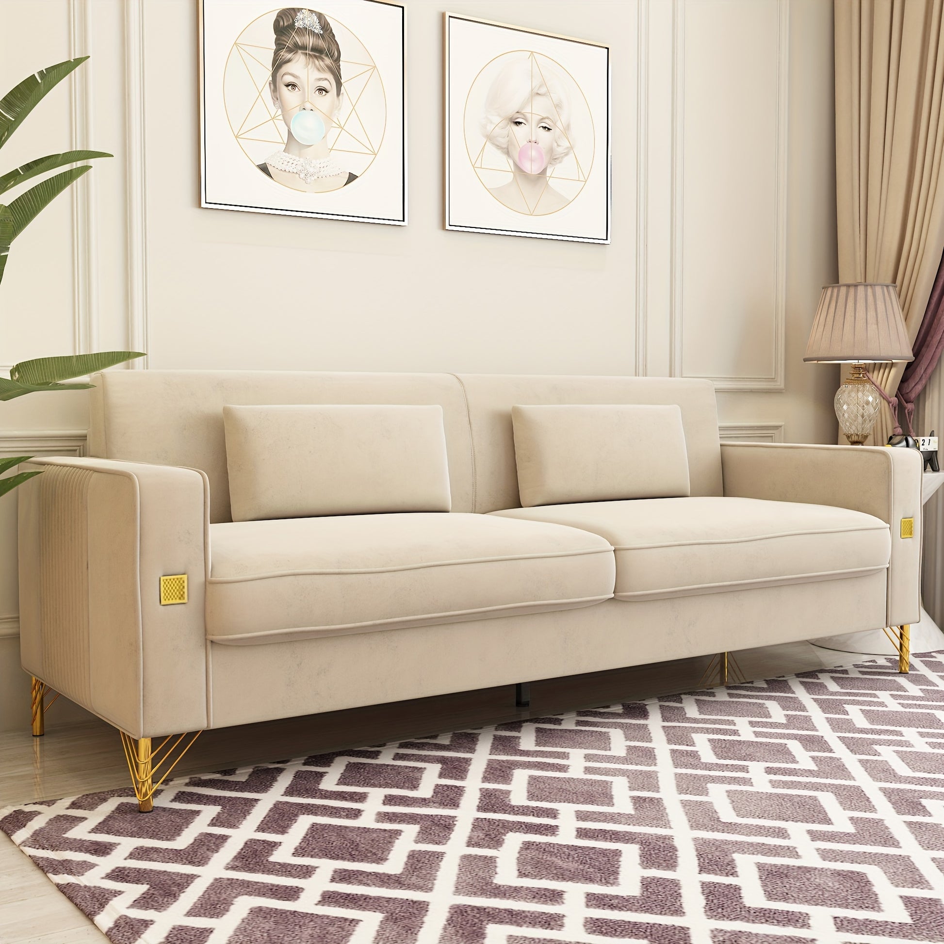 1pc 85.63" Loveseat Sofa, Mid Century Decor with Square Armrests Couches with 2 Pillows - Loft&Timber