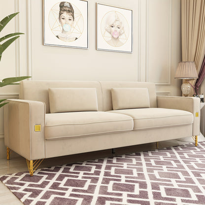 1pc 85.63" Loveseat Sofa, Mid Century Decor with Square Armrests Couches with 2 Pillows - Loft&Timber