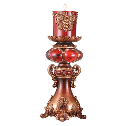 16" Tall Red and Brown Faux Marble Candle Holder with Candle - Loft&Timber