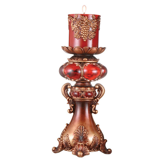 16" Tall Red and Brown Faux Marble Candle Holder with Candle - Loft&Timber