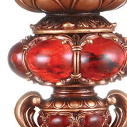 16" Tall Red and Brown Faux Marble Candle Holder with Candle - Loft&Timber
