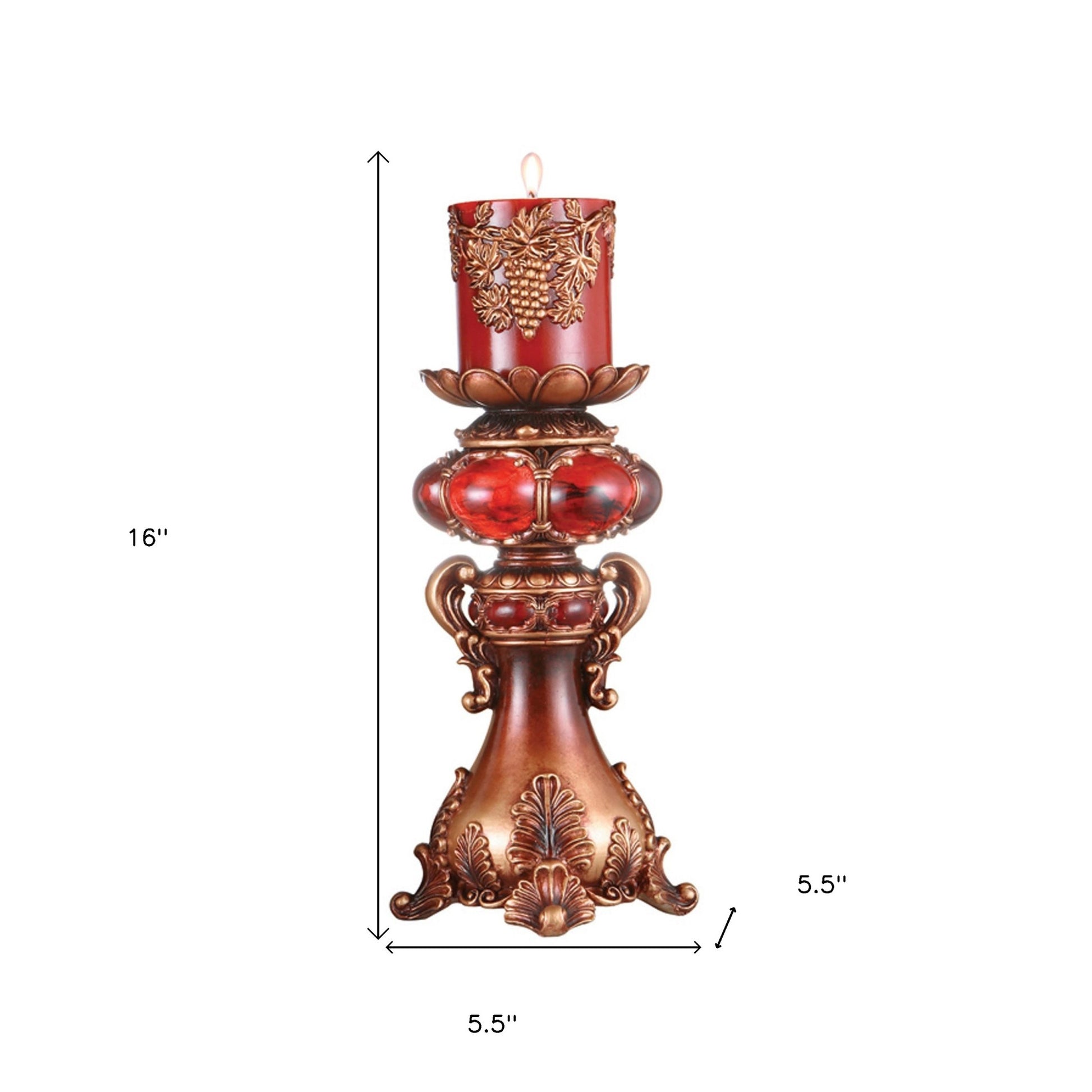 16" Tall Red and Brown Faux Marble Candle Holder with Candle - Loft&Timber