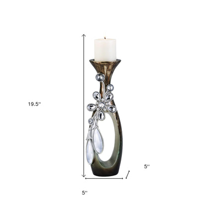 20" Ornate Faux Crystal Tabletop Pillar Candle Holder - Loft&Timber