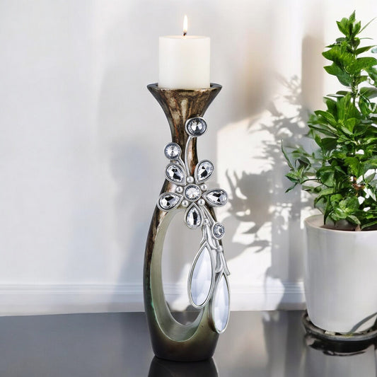 20" Ornate Faux Crystal Tabletop Pillar Candle Holder - Loft&Timber