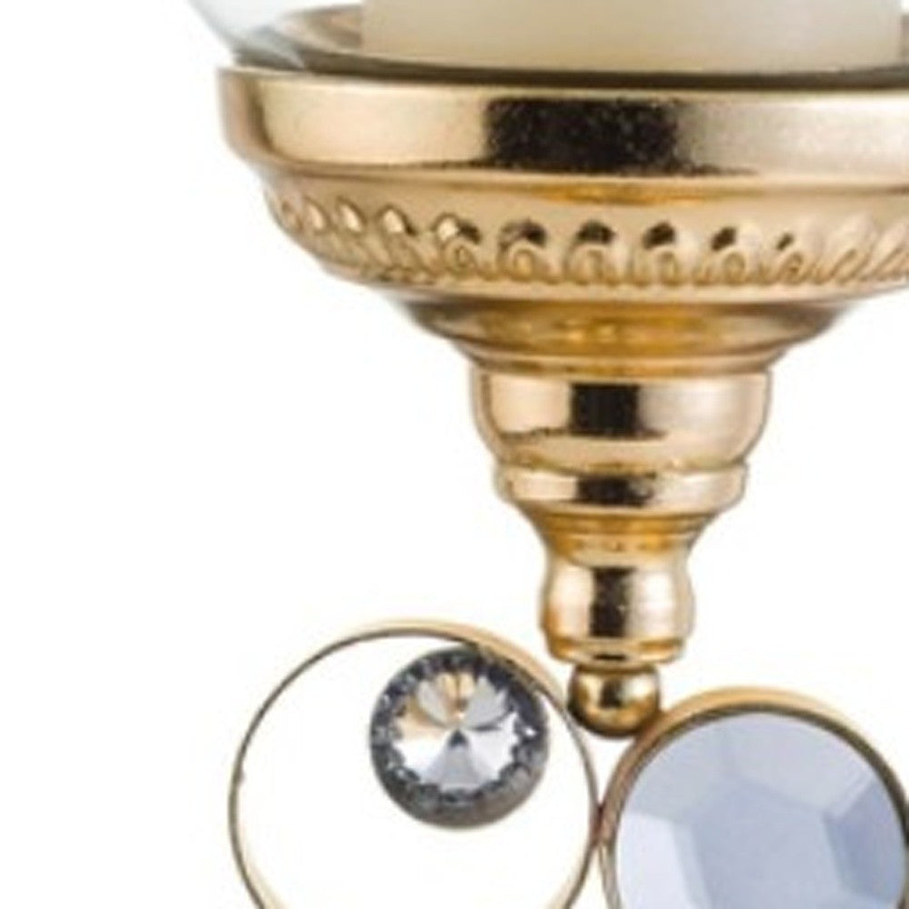 18" Gold and Faux Crystal Bling Tabletop Hurricane Candle Holder - Loft&Timber