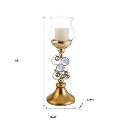 18" Gold and Faux Crystal Bling Tabletop Hurricane Candle Holder - Loft&Timber