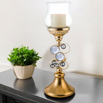 18" Gold and Faux Crystal Bling Tabletop Hurricane Candle Holder - Loft&Timber