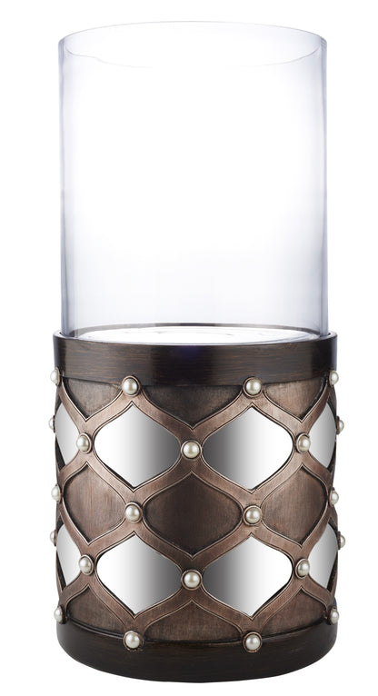 22" Bronze and Silver with Pearls Tabletop Hurricane Candle Holder - Loft&Timber