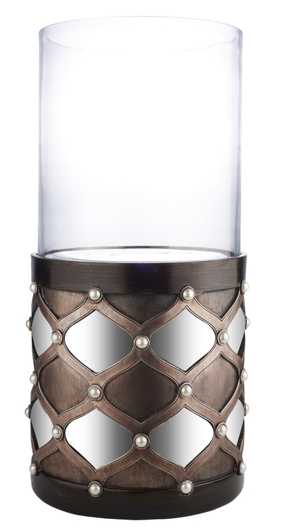 22" Bronze and Silver with Pearls Tabletop Hurricane Candle Holder - Loft&Timber