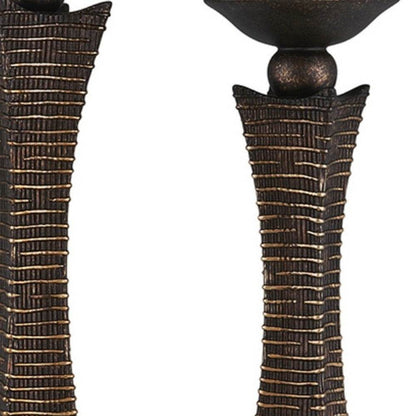 Set of Two Bronze Polyresin Woven Tabletop Pillar Candle Holders With Candle - Loft&Timber