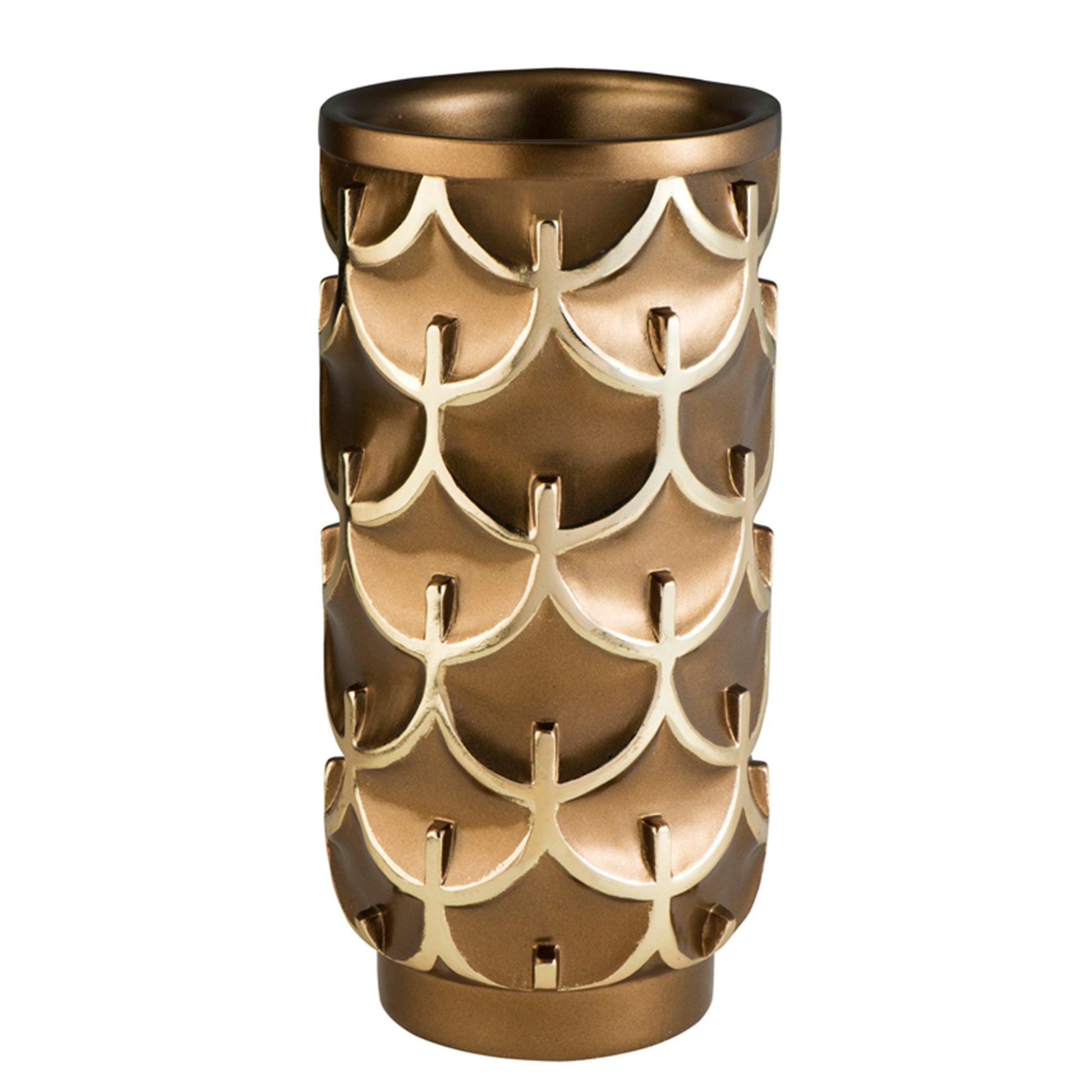 14" Polyresin Gold Geometric Cylinder Table Vase - Loft&Timber