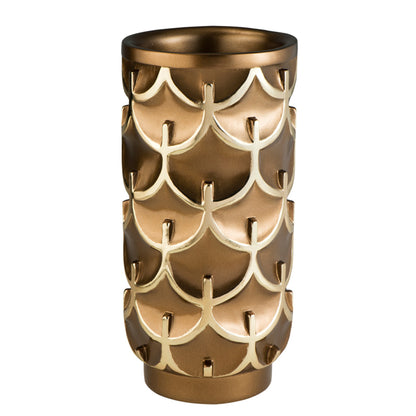 14" Polyresin Gold Geometric Cylinder Table Vase - Loft&Timber