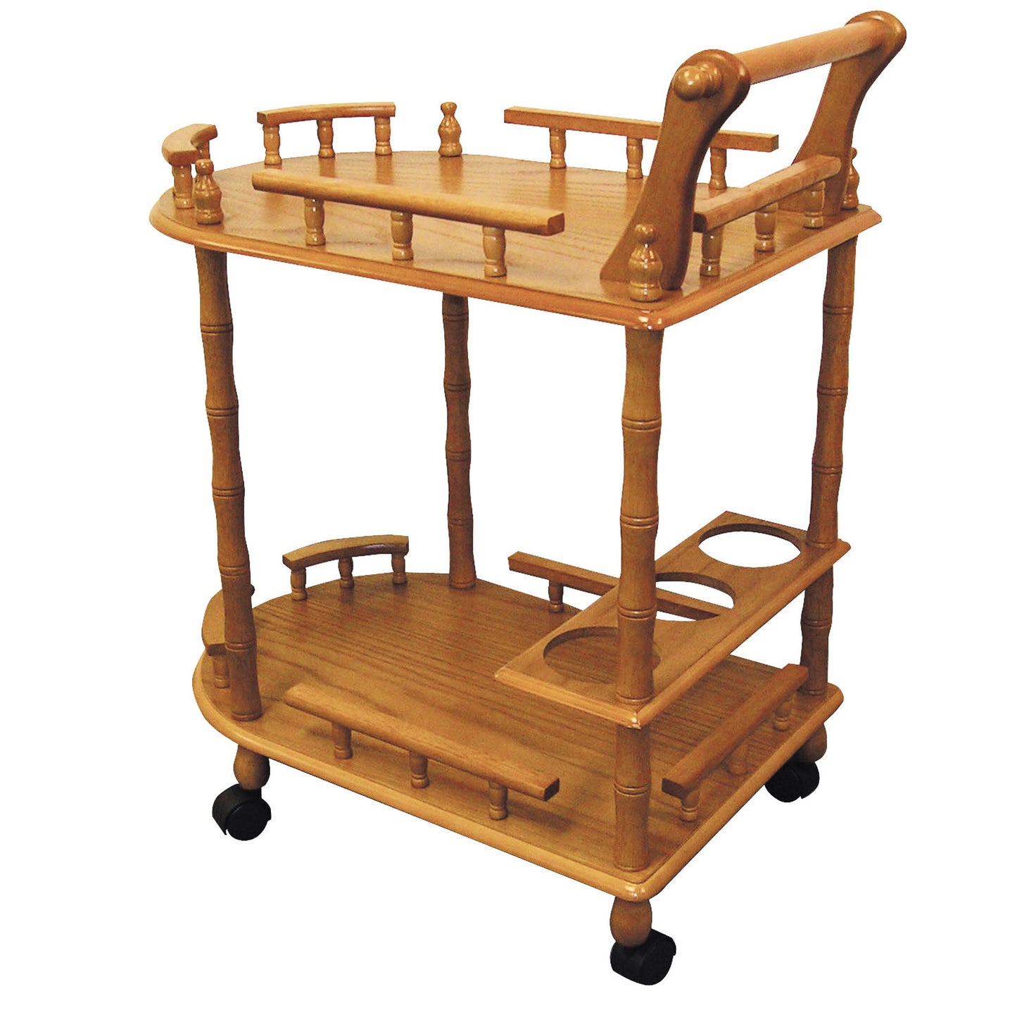 24" Oak Wood Rolling Bar Cart With Wine Storage - Loft&Timber