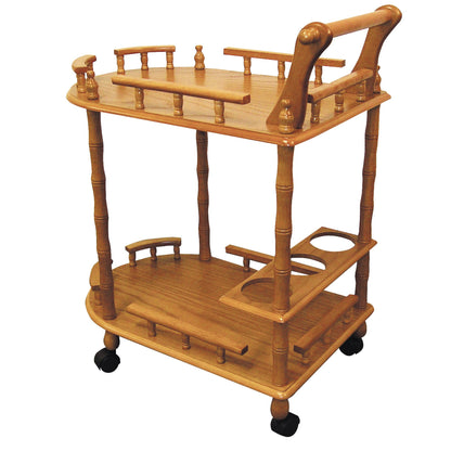 24" Oak Wood Rolling Bar Cart With Wine Storage - Loft&Timber