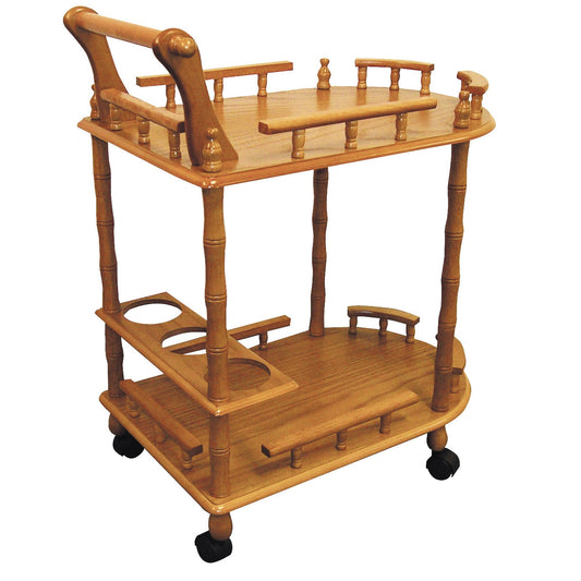 24" Oak Wood Rolling Bar Cart With Wine Storage - Loft&Timber