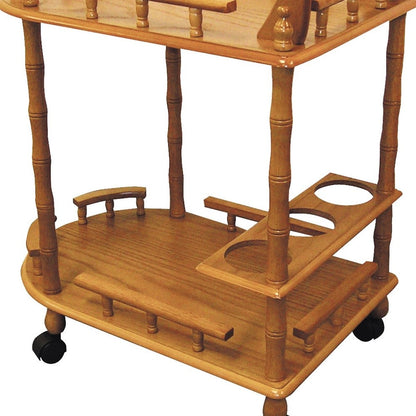 24" Oak Wood Rolling Bar Cart With Wine Storage - Loft&Timber
