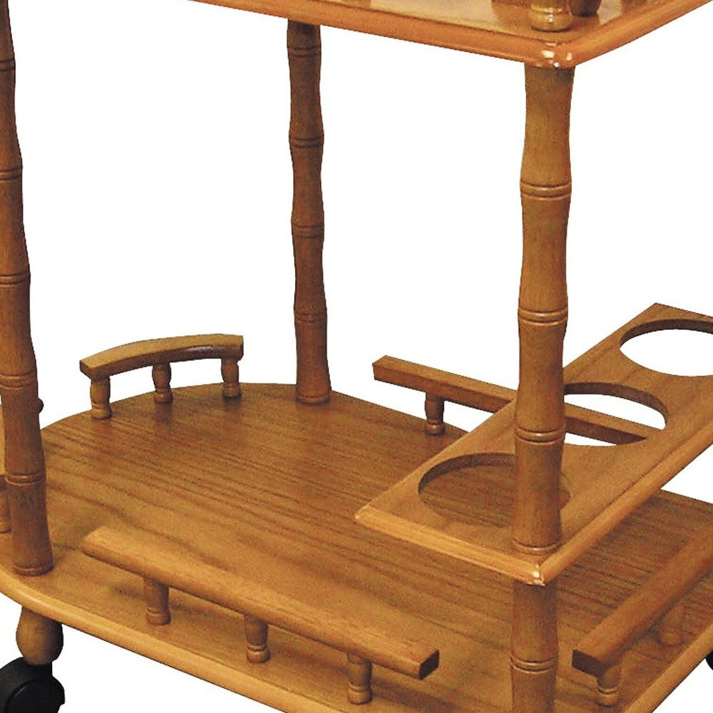 24" Oak Wood Rolling Bar Cart With Wine Storage - Loft&Timber