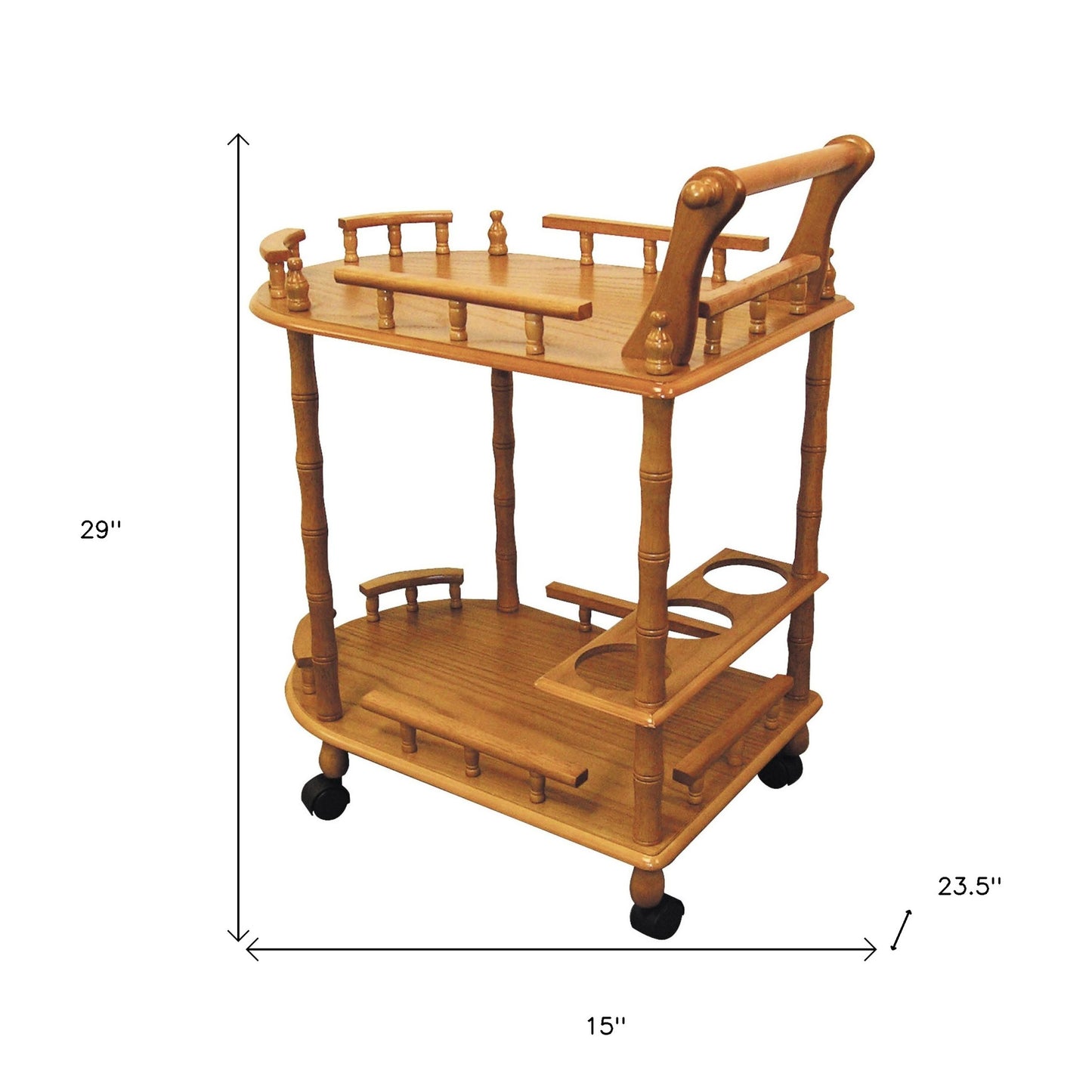 24" Oak Wood Rolling Bar Cart With Wine Storage - Loft&Timber