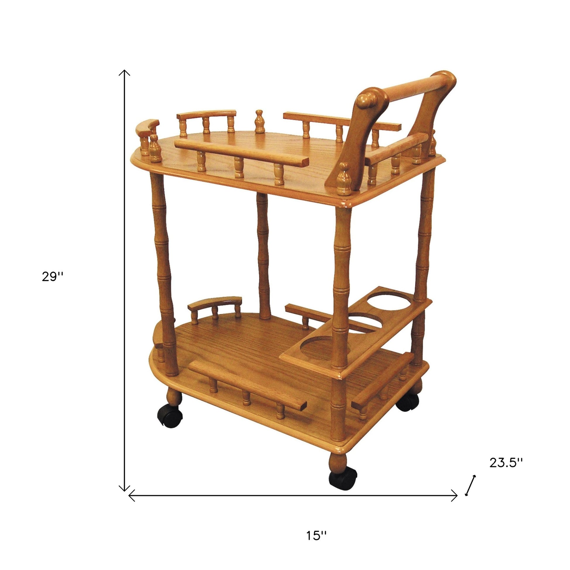 24" Oak Wood Rolling Bar Cart With Wine Storage - Loft&Timber